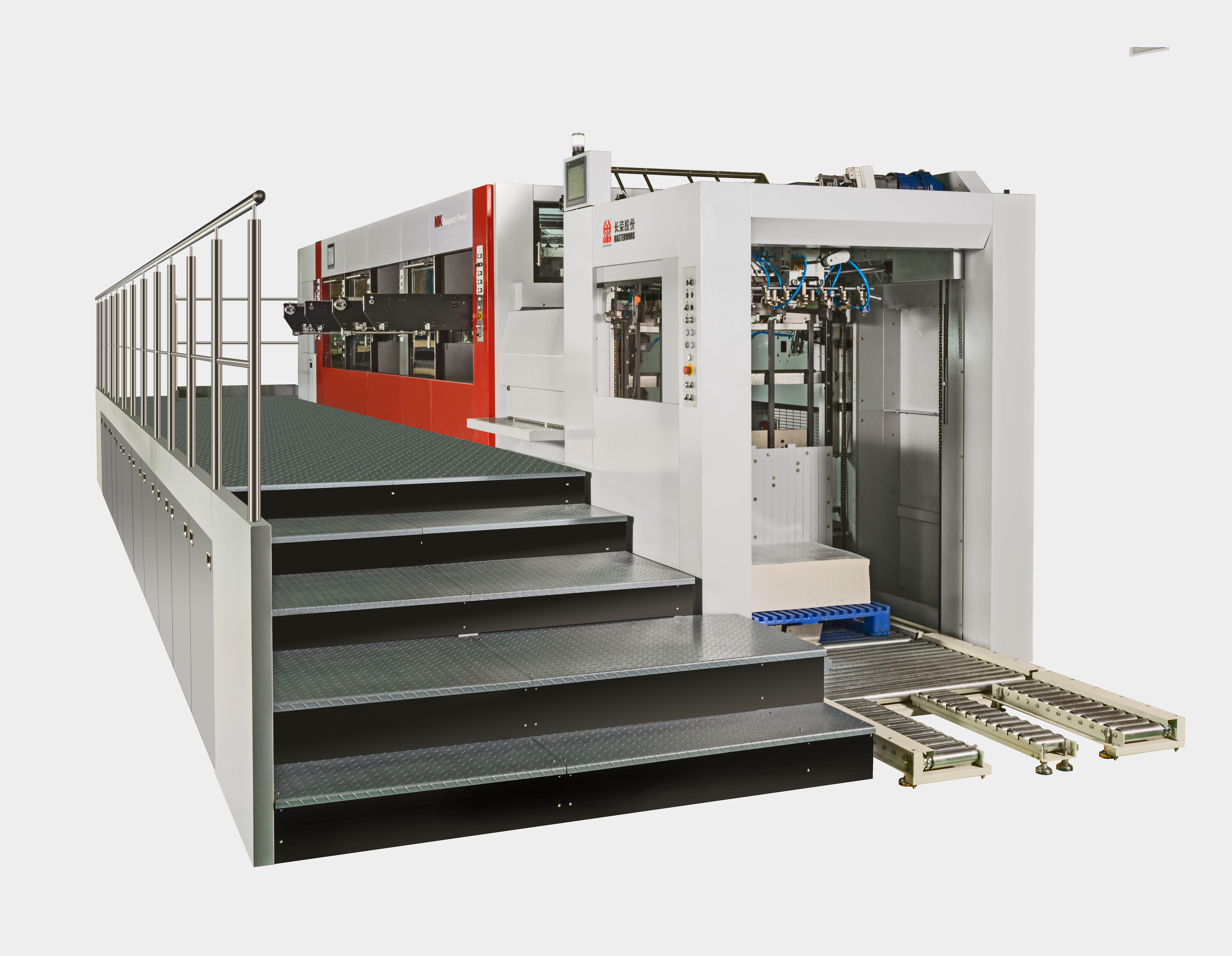 Duopress power 106 CSB
技術描述：高速雙機組整體設計技術/雙機組牙排定位技術
雙機組全清廢模切機
兩個模切單元7000張/小時的模切速度，相當于單機組14000張/小時的工作效率。為企業(yè)帶來更高的生產效率以及更低的生產成本。